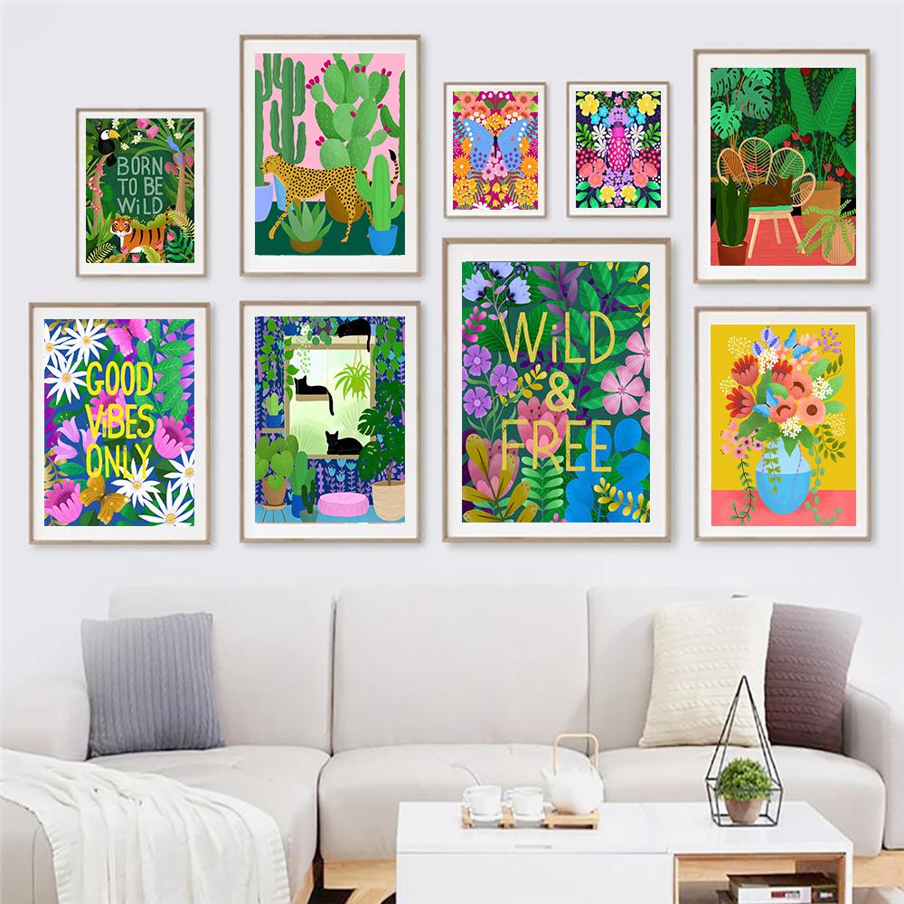 

Тропический леопард, кошка, гепард, тигр, цветок, джунгли, настенная живопись, холст, постеры и принты