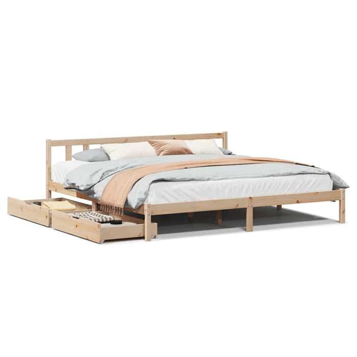 VidaXL Bed Frame with Drawers 200x200 Cm Solid Pine Wood, Slatted Base, Double Bed Frame, Solid Wood Bed Frame, 3301483