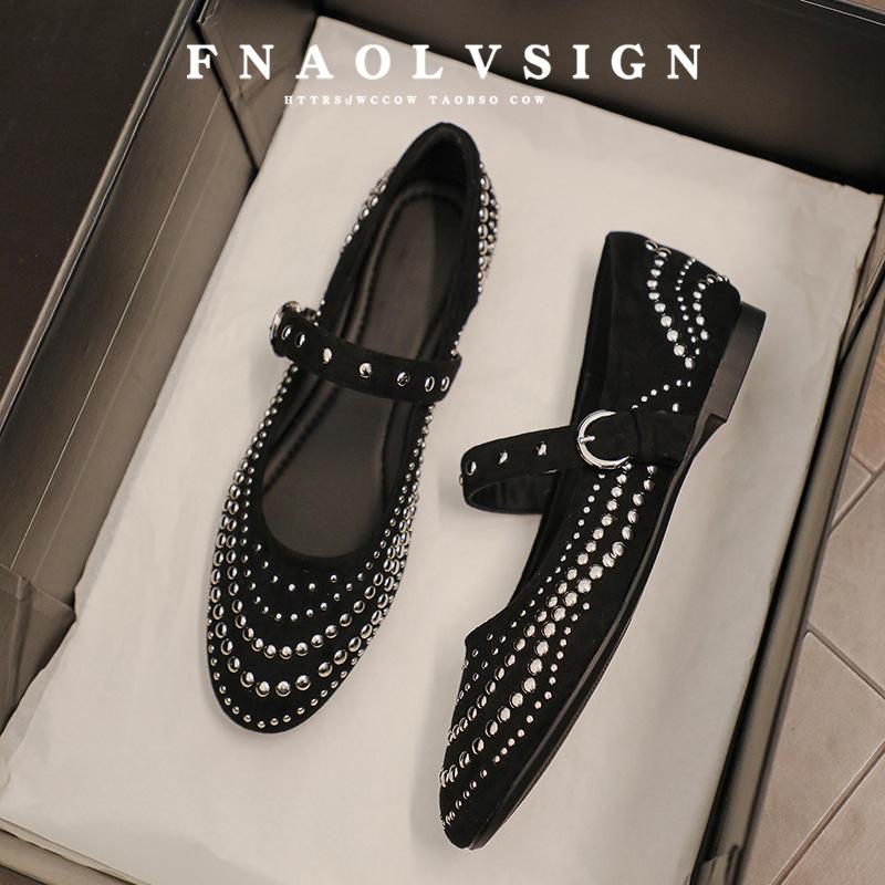 Fashion Retro Flat Shoes for Women Autumn Winter New Rivet Comfortable Round Toe Mary Jane Shoes Ladies Work Large Size Women's Shoes