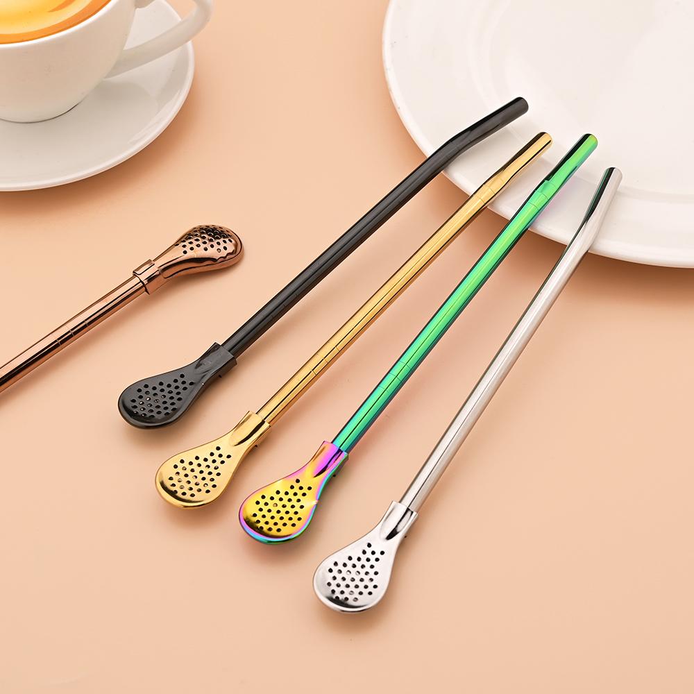 3Pcs Bombilla Filter Straw Stainless Steel Straw Spoon Tea Filter Yerba Mate Straw Reusable Bar Accessories