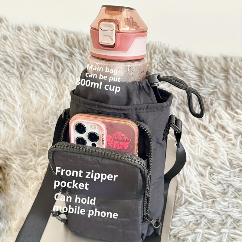Adjustable Strap Nylon Crossbody Bag with Bottle and Phone Pocket, Zipper Closure - Available in Orange, Light Green, Light Blue, Gray, Black