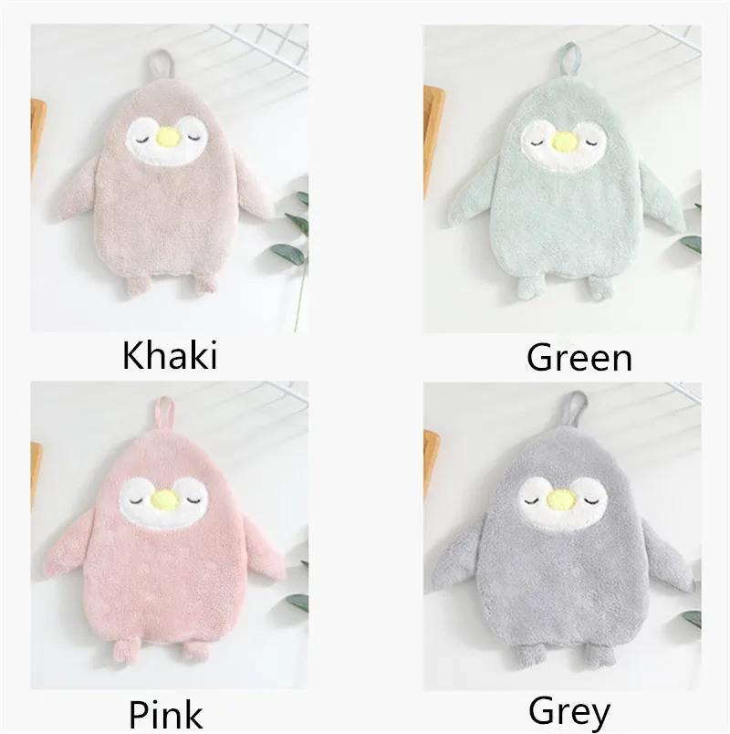 1Pc Cute Cartoon Penguin Hand Towel Soft Coral Velvet Absorbent Hanging Home Kitchen Cloth Kids Gift