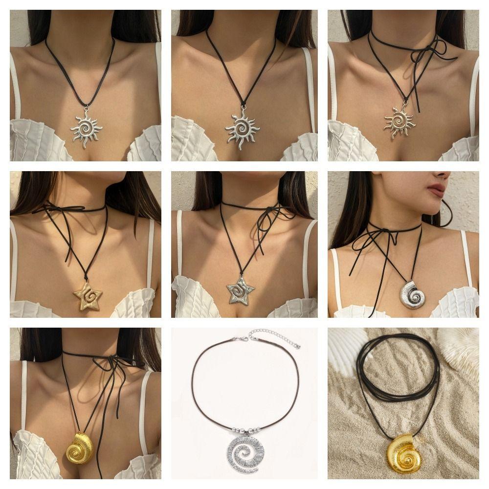 Y2K Accessories Starfish Necklace Pendant Beach Choker Fashion Conch Clavicle Chain  Beach Jewelry