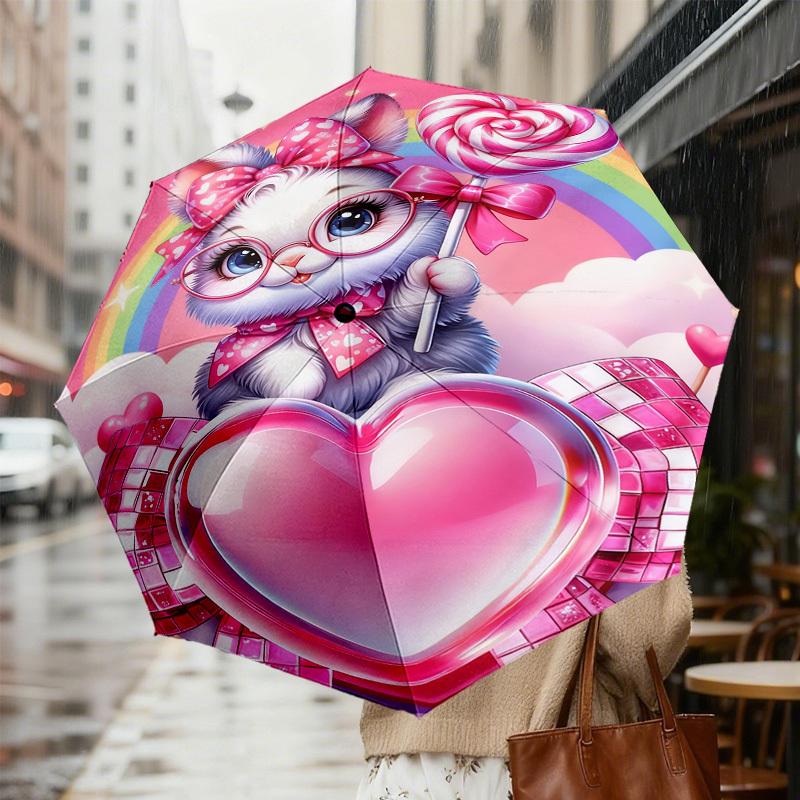 1pc Kitty Heart Pattern Umbrella Design Automatic Opening and Closing Umbrella, High-quality Travel Umbrella, c1128235