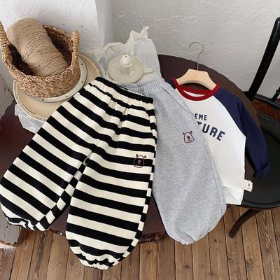 Children'S Sweatpants Autumn Children'S Clothing Embroidered Striped Casual Pants Boys Bear Solid Color Trousers