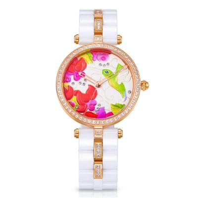 Time100 Watch Premium Ceramic Embossed Background with Diamonds Women's #W50352L.02A (Spring Colors)