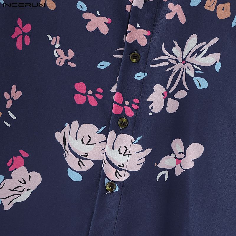 INCERUN Übergroße Herren Hemden mit Reverskragen, kurzen Ärmeln, Blumendruck, lässig und locker