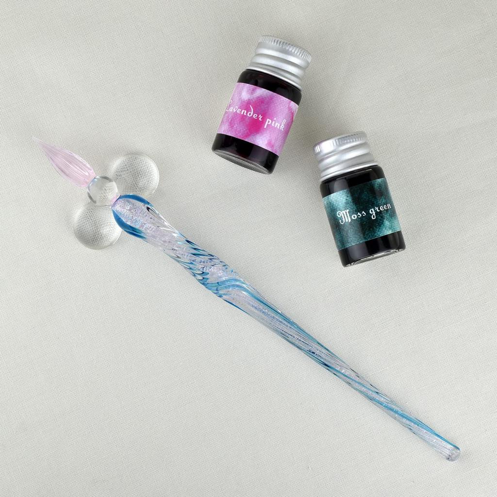 Fourcart Cute Handmade Glass Crafts Pen CBL each of Moss Green and Set of 3 [Glass Twist] 2-Color (1 Lavender)