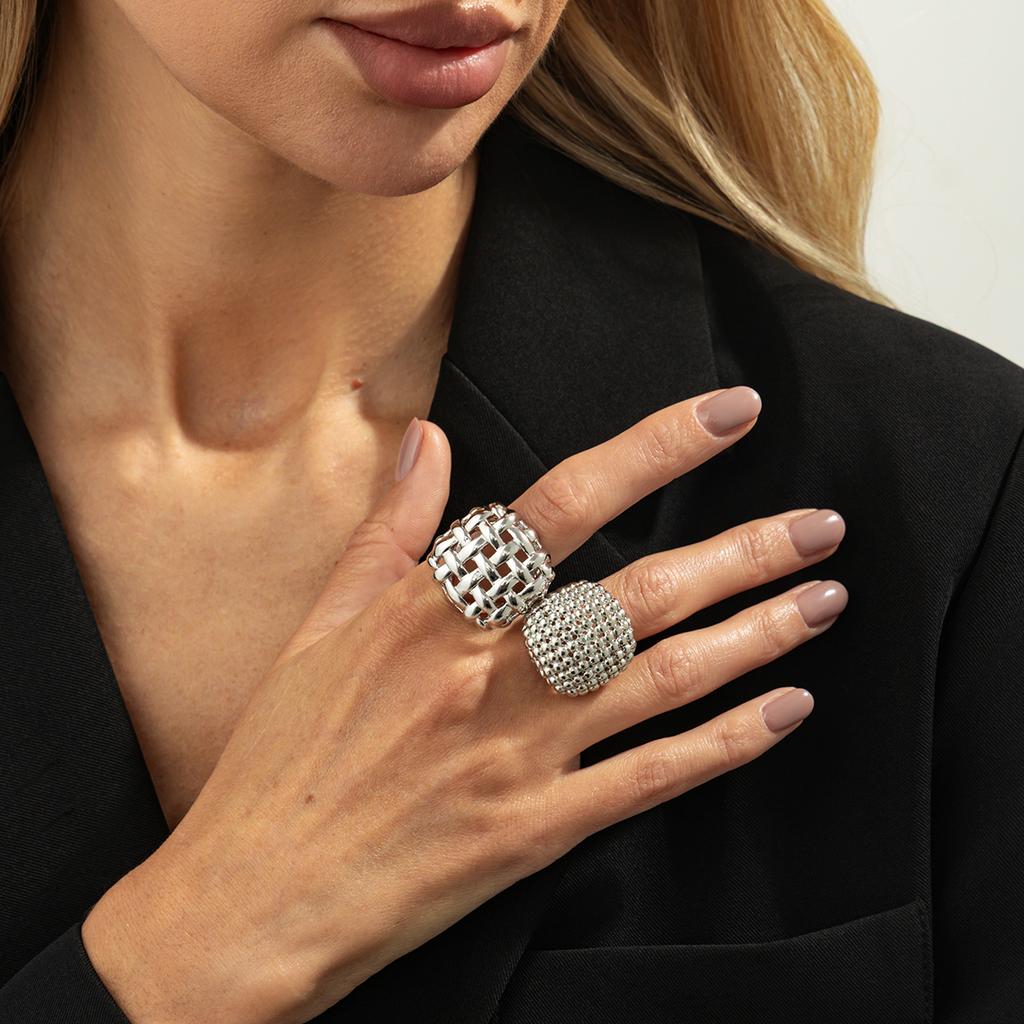 SHIXIN 2Pcs/Set Trendy Geometric Adjustable Open Rings for Women Vintage Irregular Square Chunky Knuckle Ring Wedding Jewelry