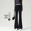 Women's Black High-Waist Micro-Flared Suit Pants - Winter 2026, Velvet-Lined for Petite Figures