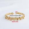 14K Gold Plated Engraved Pattern Bangle with Laser Bead - Handmade Wire Wrapped Bracelet Accessory.