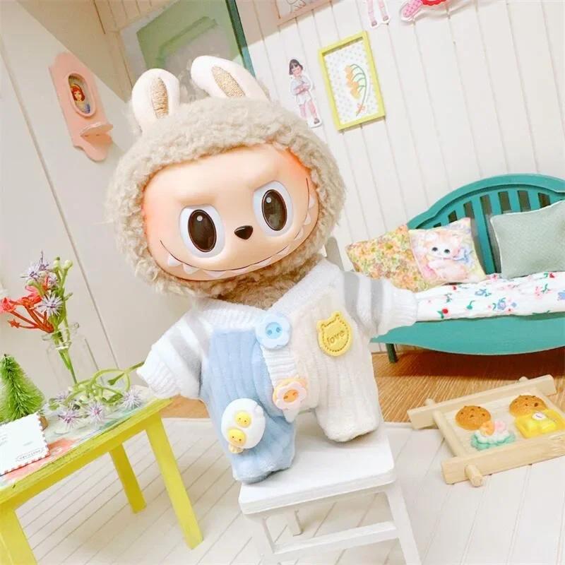 1PC 17cm Labubu Clothes Cute Mini Plush Doll's Outfit Accessories Jumpsuit Hooded Sweater Poncho for Labubu Dolls