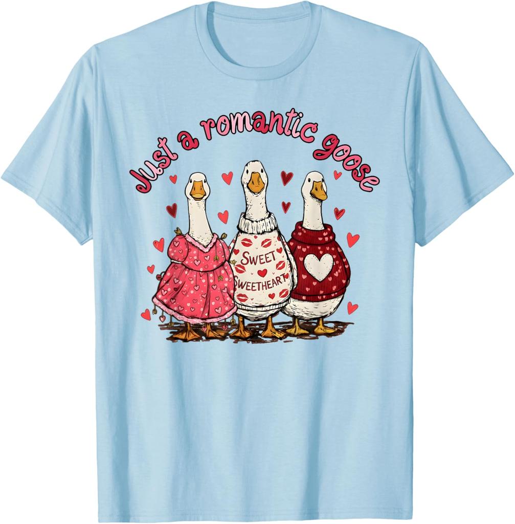Romantische Gans Valentinstag Lustige Gans Grafik T-Shirt Lässiges Baumwoll Kurzarm T-Shirt