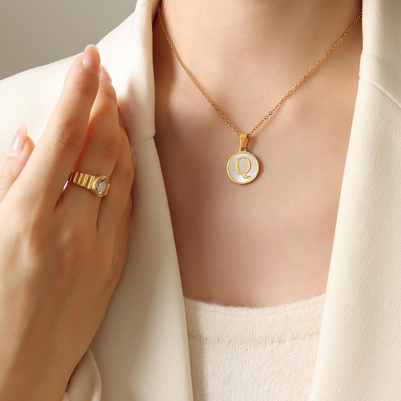 Personalized White Mother-of-Pearl Pendant Necklace, 18K Gold Titanium Steel Clavicle Chain for Women