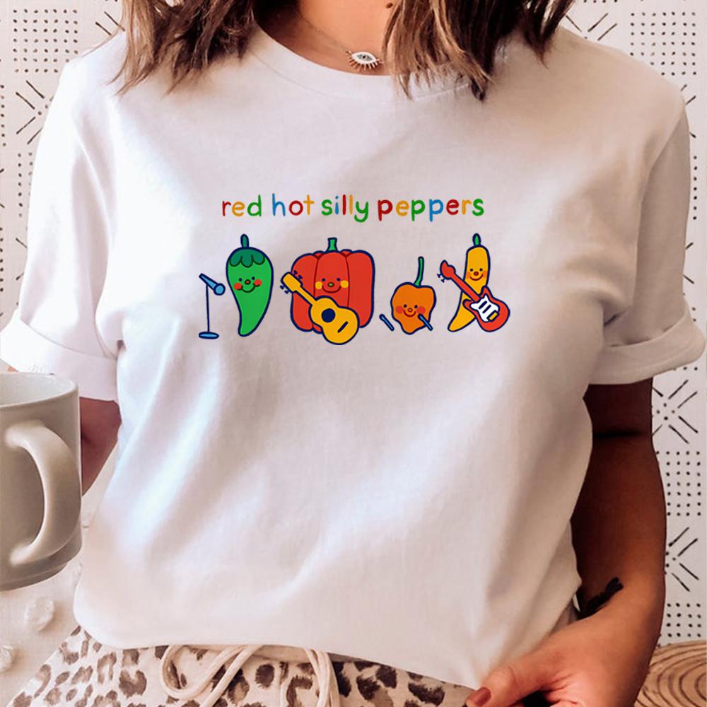 Red Hot Silly Peppers TShirt Unique Shirt Cute Chilli Music Band Tee Kawaii Women Clothes Trendy Short Sleeves Tops