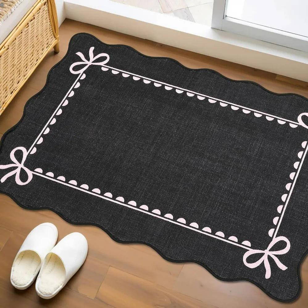 American Style Bow Crystal Velvet Entry Mat - Dirt-Resistant, Easy to Clean, and Wear-Resistant.