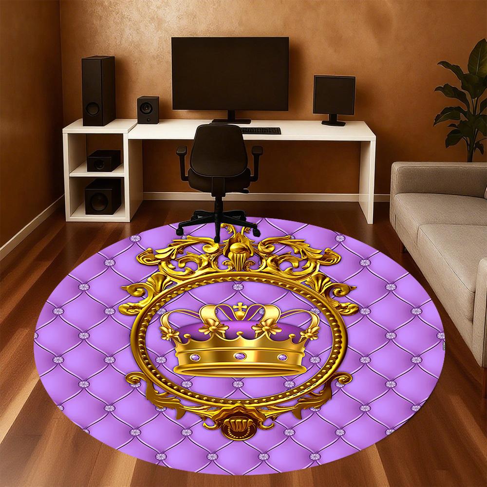 1pc Crown Royal Round Chair Mat Area Rug - Non-Slip, Floor Mat for Office, Bedroom, and Indoor Decor C1125604