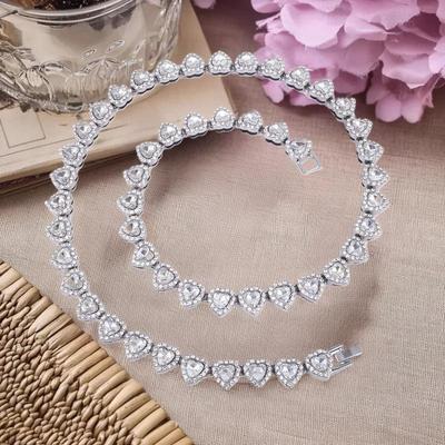 NEW 1PCRock Party Jewelry Set, 45CM Hip Hop Tennis Chain with Heart Rhinestone, Unisex Bracelet & Necklace for Fashion Accessory