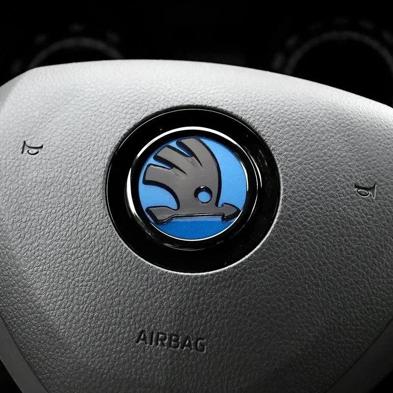 AAAJA1 2026 Hot For SKODA 46MM Car Steering Wheel Logo Emblem Sticker for Skoda Rapid Fabia Octavia Superb Laura VRS Yeti Kodiaq Karoq