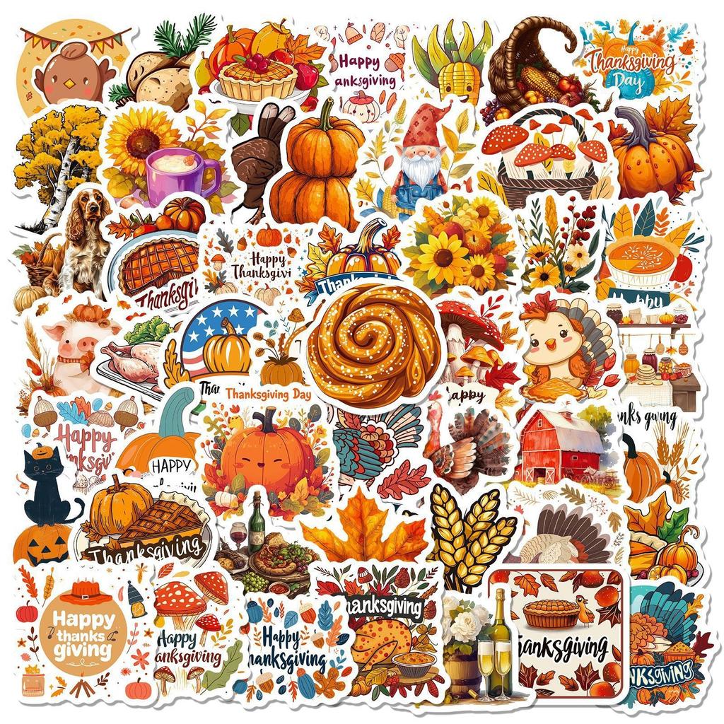 50 Wheat Ears Thanksgiving Stickers Autumn Harvest Festival Celebration Thanks Giving Decorative Doodle Stickers