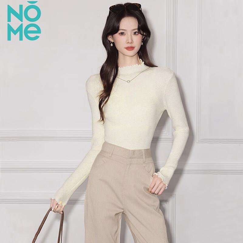 

NOME Женский трикотажный свитер с оборками и воротником-стойкой One Size