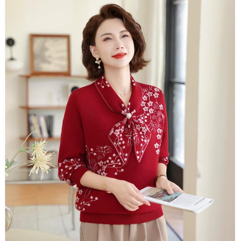 Middle-aged and elderly mother's sweater pullover bottoming shirt autumn and winter new fashion long-sleeved knitted sweater