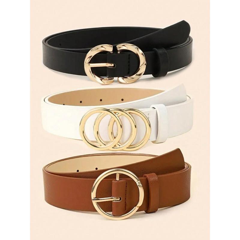 3pcs Women's Simple Fashion Versatile Waist Belt, Pants Dress Classic Belt,Single Ring Metal Buckle Design, Solid Color Elegant Waist Belt