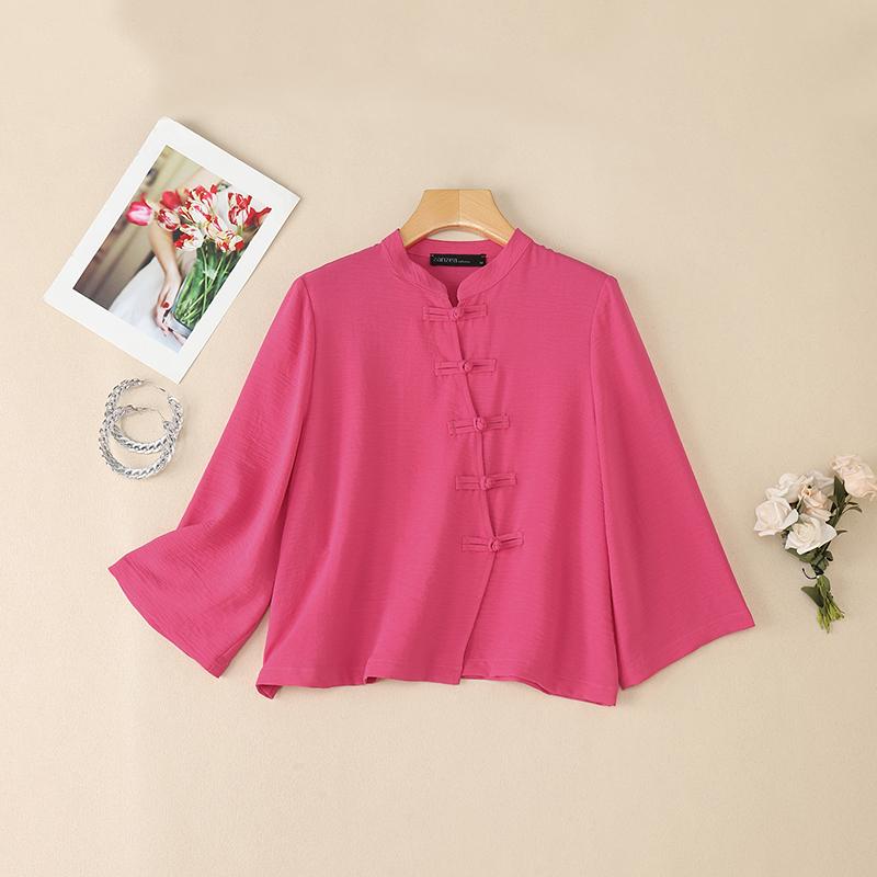 ZANZEA Women Casual Stand Collar Solid Color Loose 3/4 Sleeve Blouse