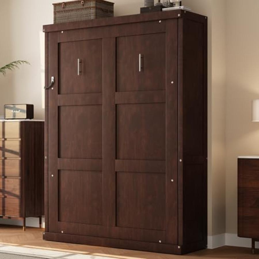 Twin Size Murphy Bed Cabinet, Space Saving Hidden Wall Bed, Wood Murphy Bed with Gas Struts for Home Office Small Room, Can Be