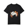 White T Shirt with Cartoon Elephant and Orange Starburst Design for Casual Wear
