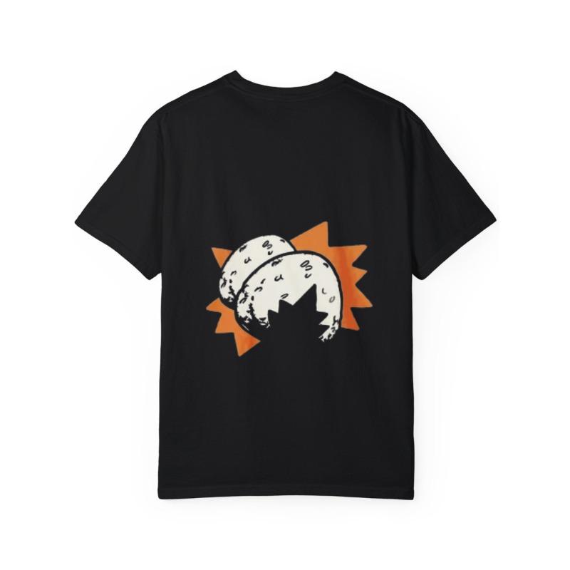 White T Shirt with Cartoon Elephant and Orange Starburst Design for Casual Wear