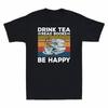 Drink Tea Read Books Be Happy Vintage Gift Men's Cotton Short Sleeve T-Shirt