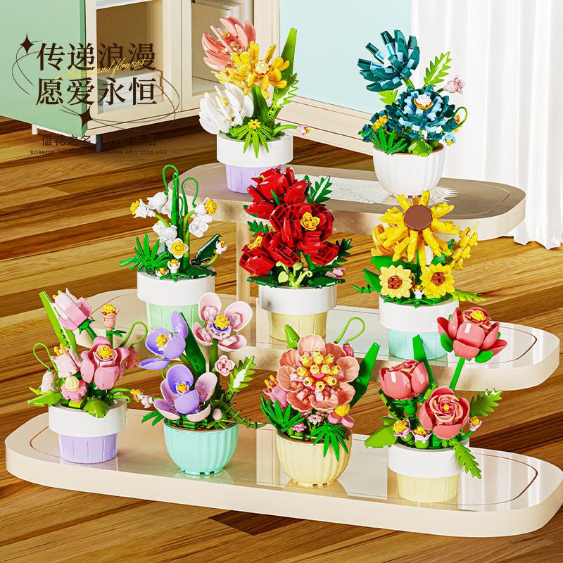 Flowers Mini Building Educational Diy Toy for Kids Party Gifts Mirco Building Blocks Set Toy for Children 6 Year Old Micro Brick