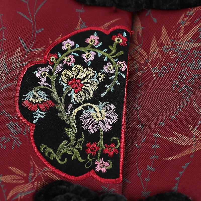 Elderly Women's Winter Cotton Jacket, Grandma’s Plus Velvet Thickened Tang Suit, Warm Stand Collar Outerwear for 70-Year-Olds