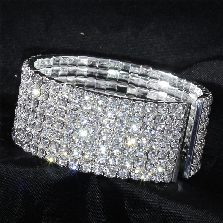

Корейский стиль сверкающий стразами свадебный браслет: Кристальный эластичный браслет в четыре ряда K9