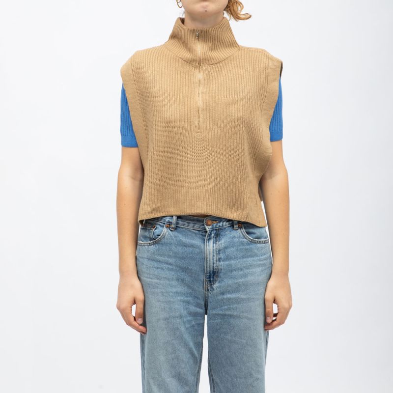 

Женский топ маева с высоким воротником без рукавов на молнии LA PETITE ETOILE Taille unique светло-коричневого