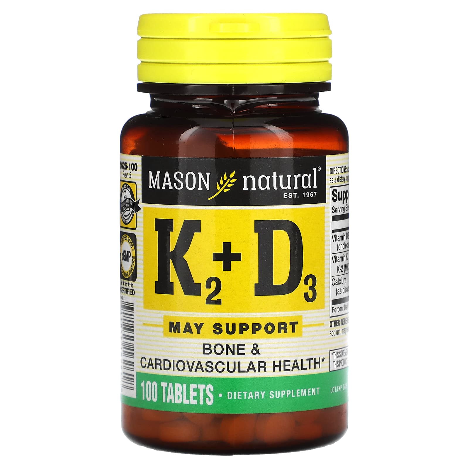 

Mason Natural, вітамін K2 плюс вітамін D3, 100 мг, 100 табл