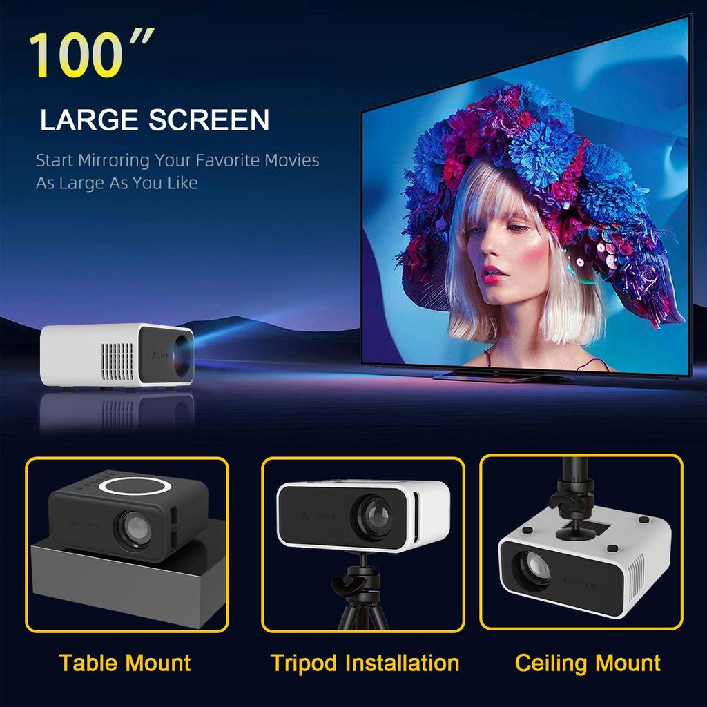 YT300 Portable Mini LED Projector with Wireless & Wired Phone Screen Sharing