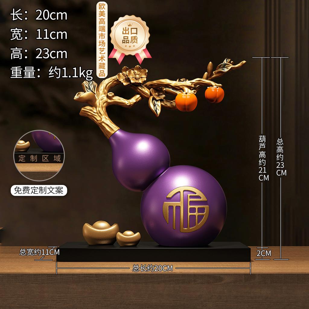 Hand Painted Calabash Ornament,Creative Lucky Gourd Decor for Office Desk Blessing,Chinese Feng Shui Art Craft for Shelf Display