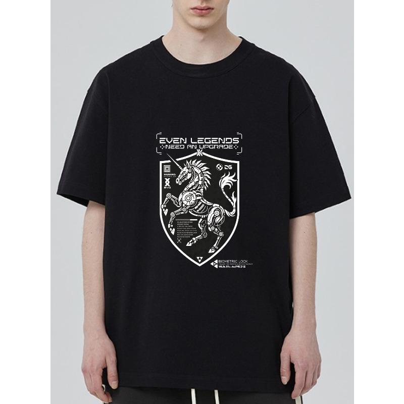 

Black T-Shirt With Mechanical Unicorn And Text Even Legends Need An Upgrade For Casual Wear XXXXL чорний