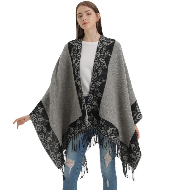 New split shawl autumn and winter imitation cashmere warm fringed cape scarf
