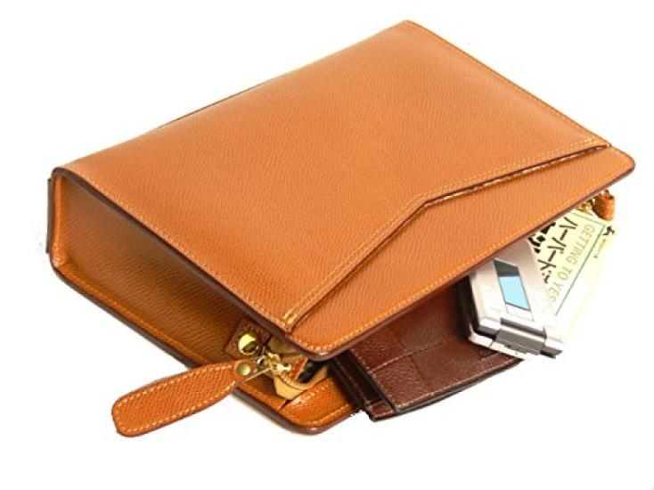 Awaji Bag Workshop Genuine Leather Second Bag for Men, Made in Japan Big Pouch, Embossed Leather (Camel), Freestanding, Large, Cowhide Leather