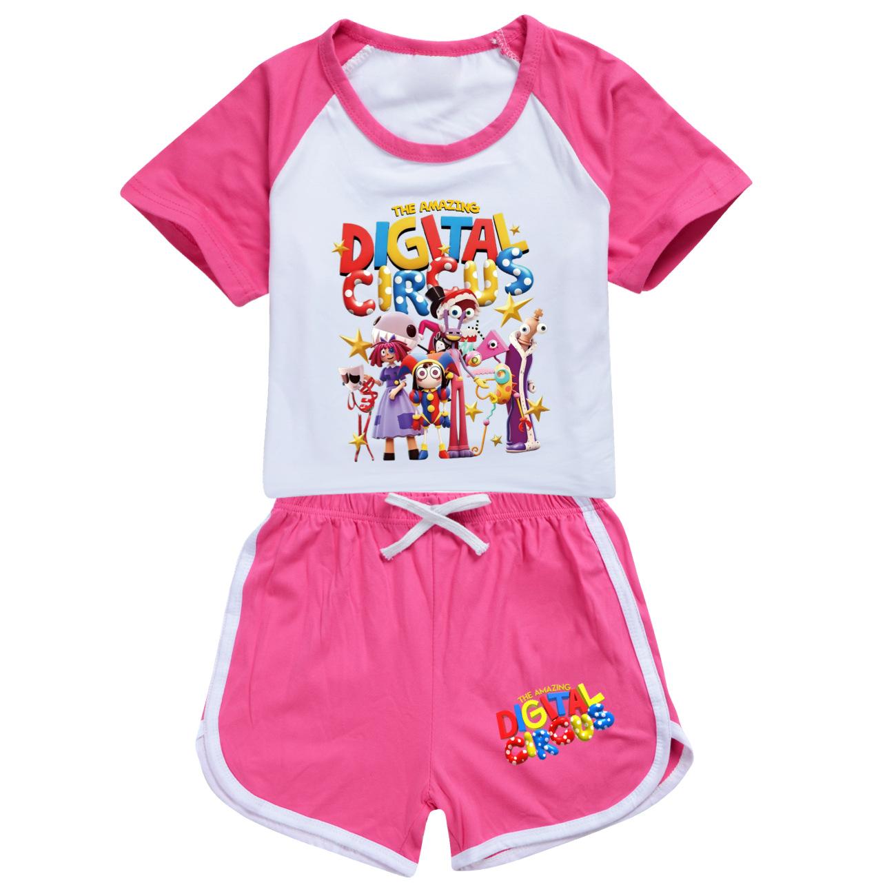 

Family Digital Circus Merch Pajama Set Children Summer Casual Short Sleeve Top Shorts Home Nightwear Suit 170cm