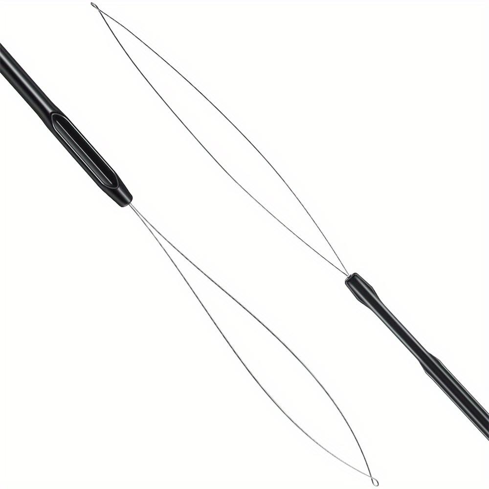 10pcs/pack New Style Hair Extension Loop Needle Threader Pulling Hook Tool and Bead Device Tool Black Loop Threader for Hair