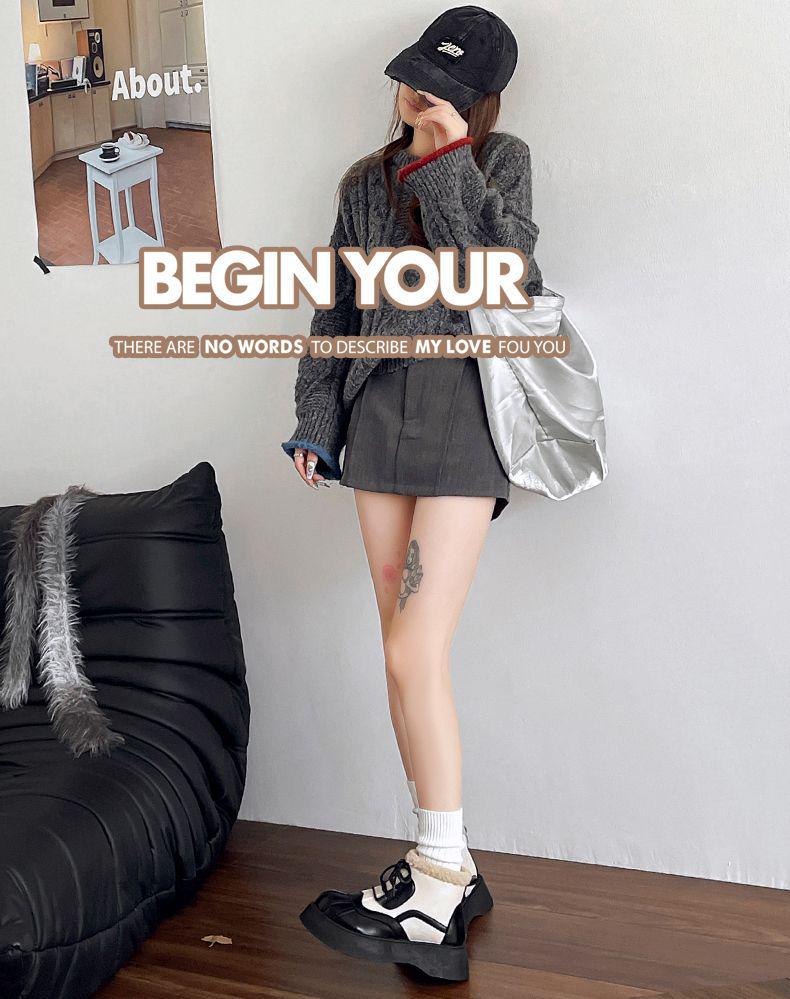 Women's Korean Style Thick Sole Ankle Boots - British College Style, Autumn/Winter High Heels, Height Increasing, Cotton Shell.