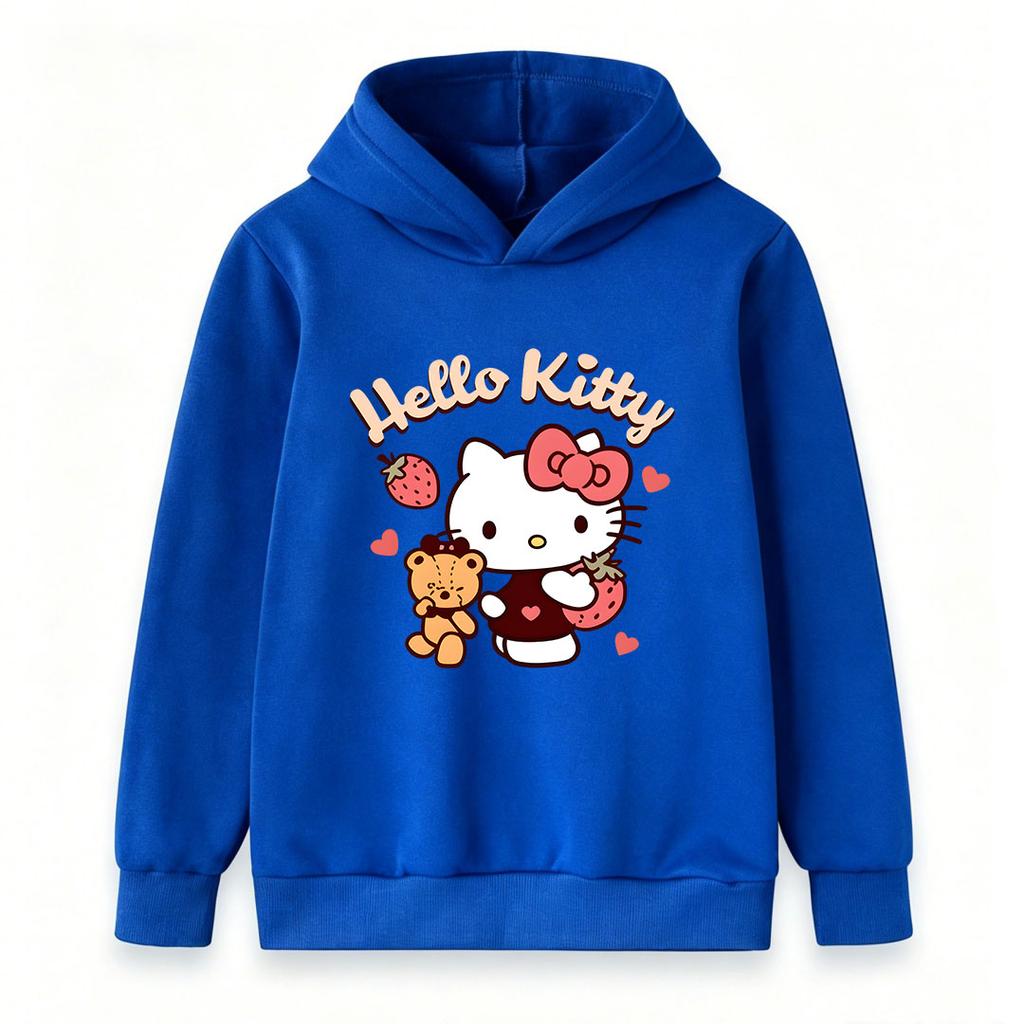 Cute Cartoon Strawberry Bear Print Kids Hoodie, Soft Casual Long Sleeve Pullover Sweatshirt for Boys Girls, Lovely Heart Pattern Daily Wear Tops for C