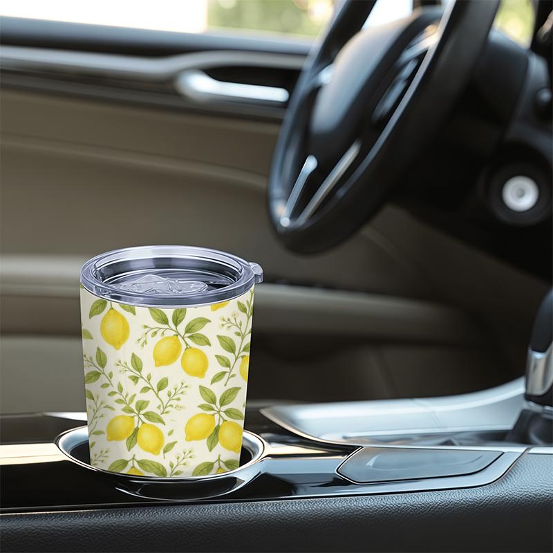 Car Tumbler 591ml(1 Random Straw Included)Lemon Leaf MotifStraight Travel Mug Commuter Cup Vacuum Insulated Cup