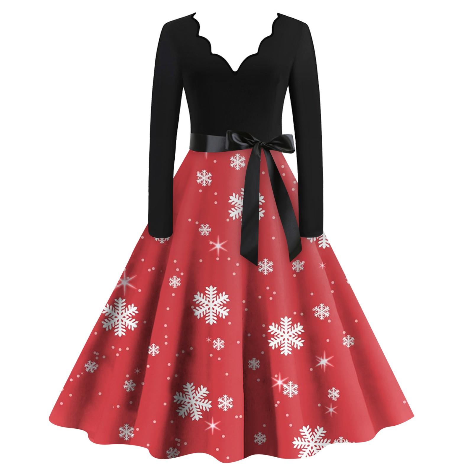 

Женское женское повседневное модное рождественское платье в стиле ретро с v-образным вырезом и принтом XL винный