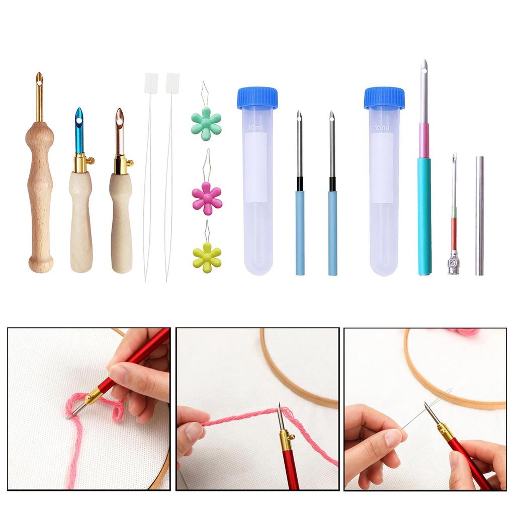 DIY Embroidery Knitting Punch Needle Pen Stitching Sewing Tool Kit+ Threads