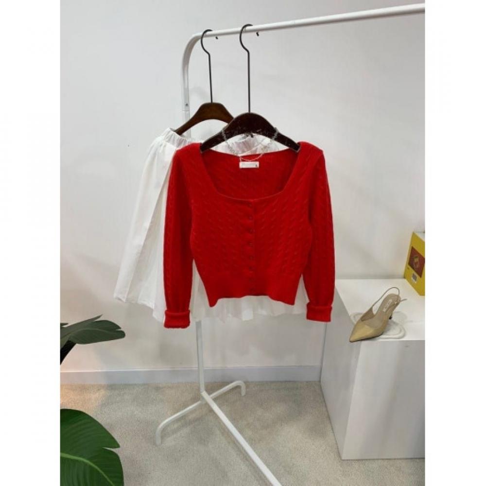 C S In The Room Solma Cable Square neCk Long Sleeve Knit Cardigan 6 Color
